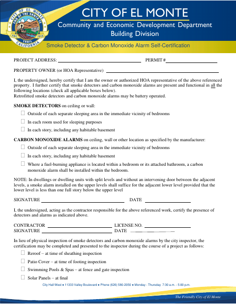 First page of the Smoke Detector and Carbon Monoxide Alarm Self-Certification