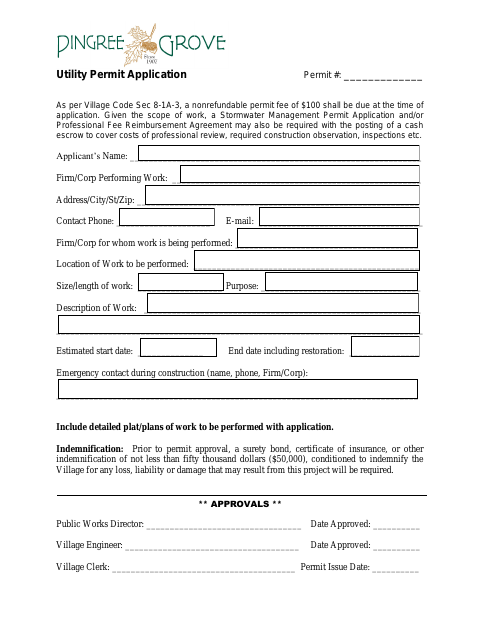First page of the Utility Permit Application