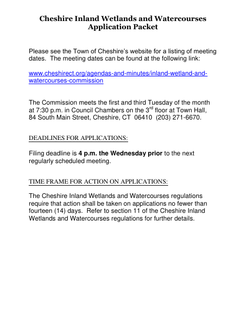 First page of the Inland Wetlands and Watercourses Permit Application