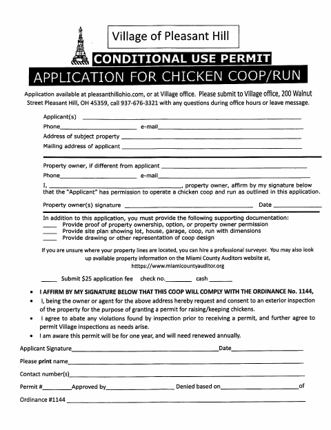First page of the Conditional Use Permit Application for Chicken Coop/Run