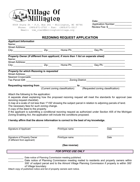 First page of the Rezoning Request Application