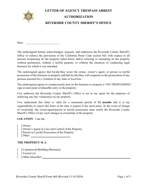 First page of the Trespass Arrest Authorization Letter