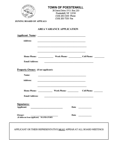 First page of the Area Variance Application