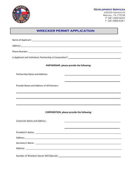 First page of the Wrecker Permit and License Application