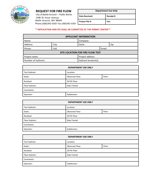 First page of the Request for Fire Flow