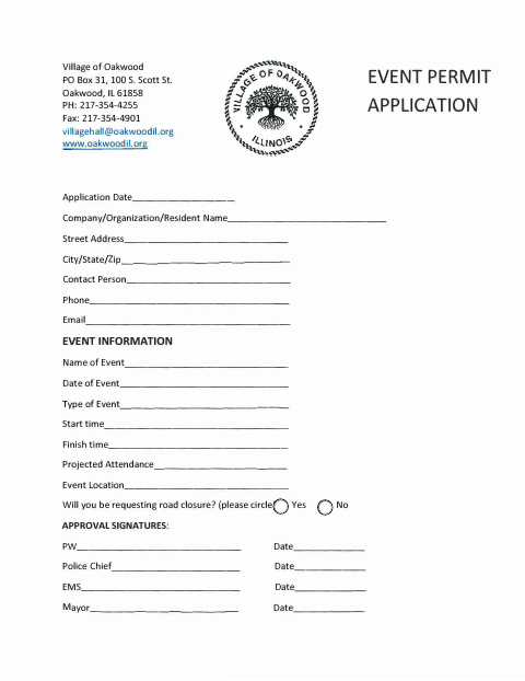 First page of the Event Permit Application