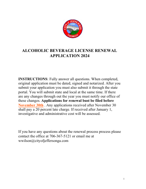 First page of the Alcohol License Renewal Application