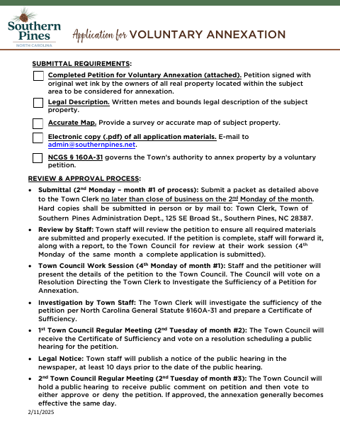 First page of the Contiguous Voluntary Annexation Petition