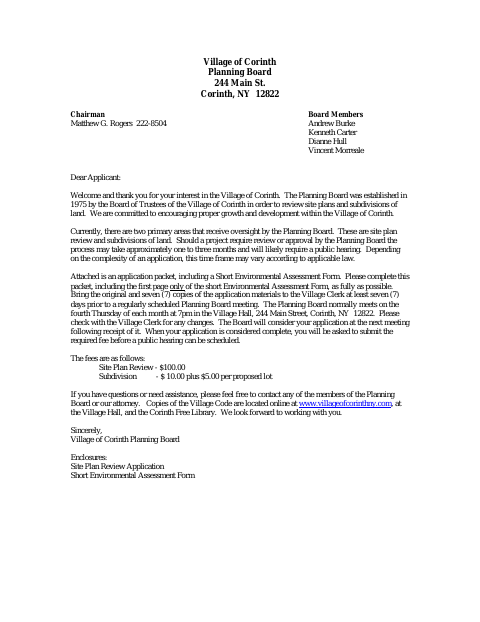 First page of the Subdivision Application