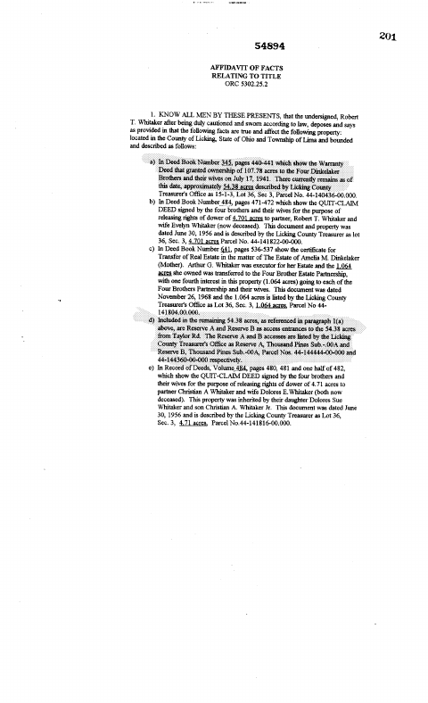 First page of the Affidavit of Facts Relating to Title