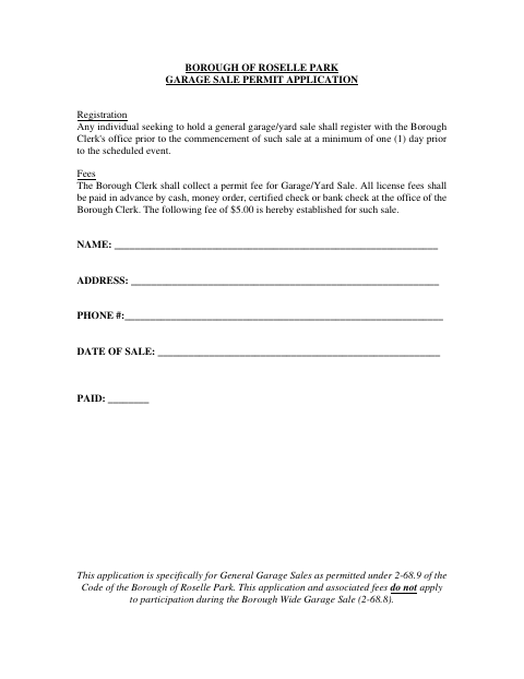 First page of the Garage Sale Permit Application