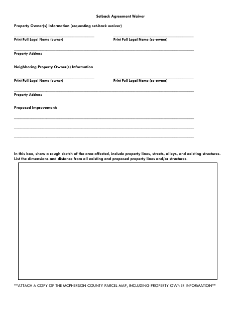 First page of the Setback Agreement Waiver