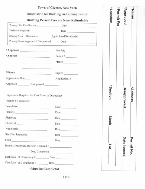 First page of the Building and Zoning Permit Application