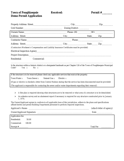 First page of the Demo Permit Application