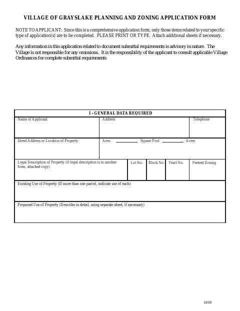 First page of the Planning and Zoning Application Form