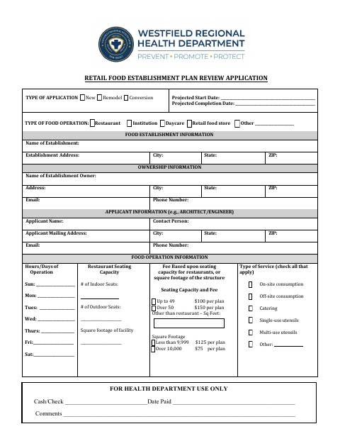 First page of the Retail Food Establishment Plan Review Application