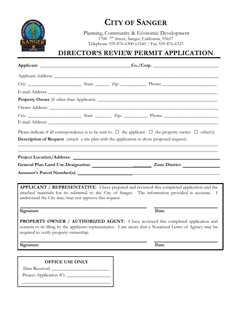 First page of the Director’s Review Permit Application