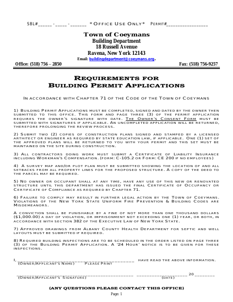 First page of the Building Permit Application