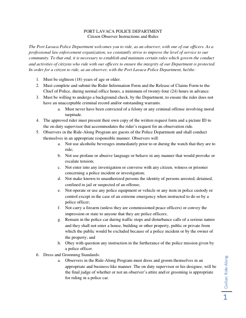 First page of the Civilian Ride-Along Request