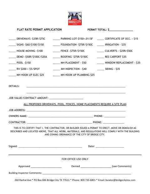 First page of the Flat Rate Permit Application