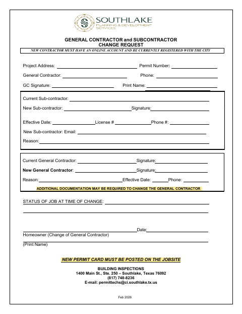 First page of the General Contractor and Subcontractor Change Request