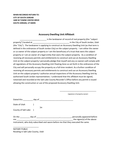 First page of the Accessory Dwelling Unit Affidavit
