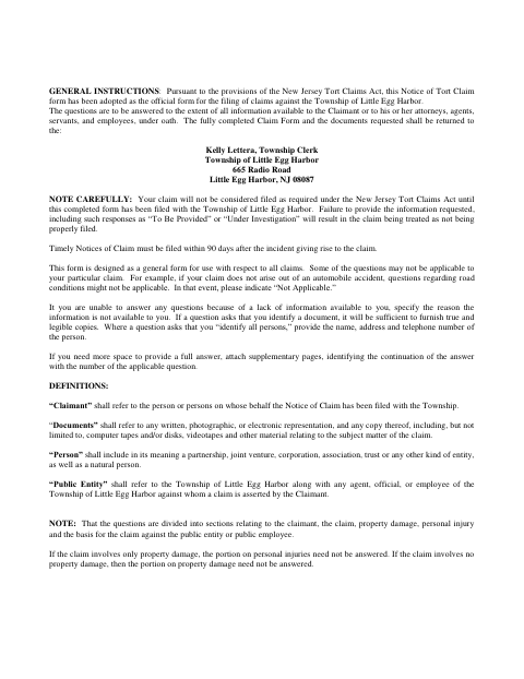 First page of the Notice of Tort Claim