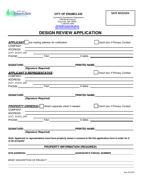 First page of the Design Review Application and Information