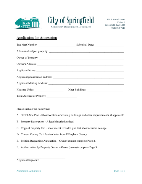 First page of the Annexation Application
