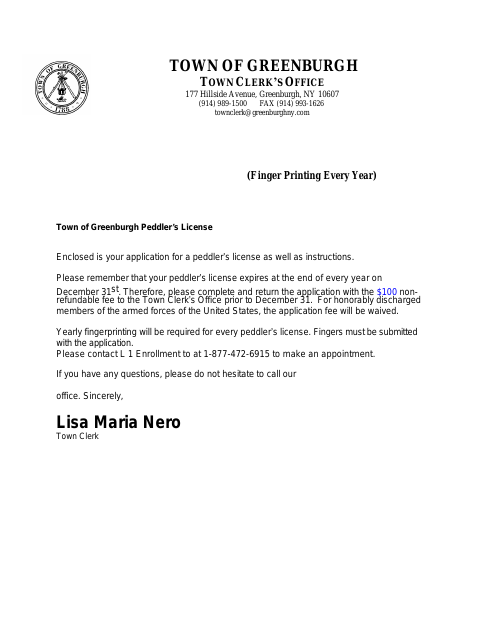 First page of the Peddler’s License Application