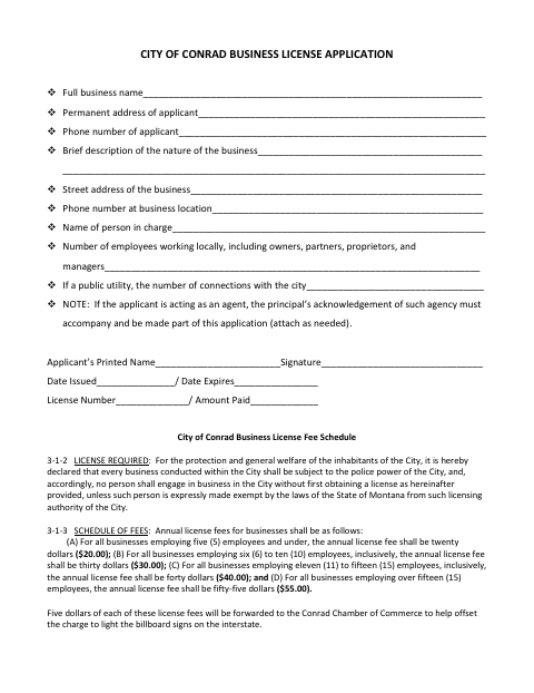 First page of the Business License Application