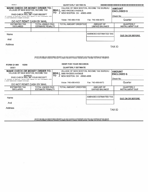 First page of the Quarterly Estimated Tax Voucher