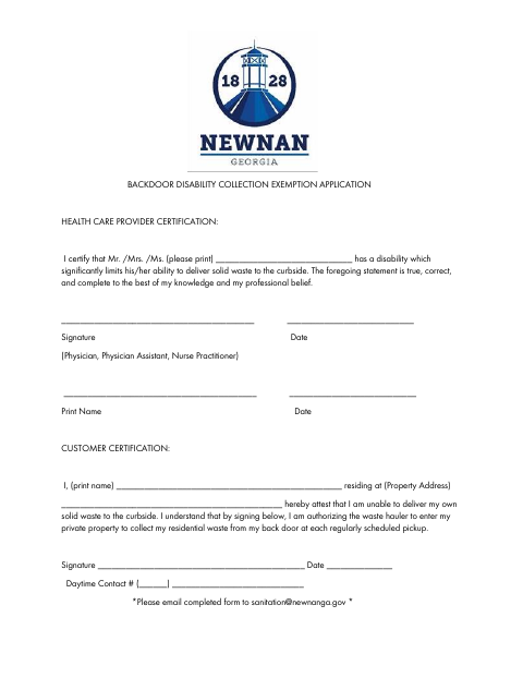 First page of the Backdoor Disability Collection Exemption Application