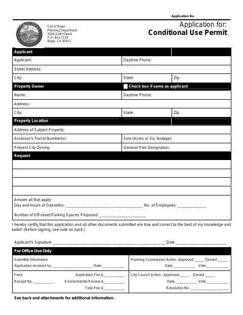 First page of the Conditional Use Permit Application