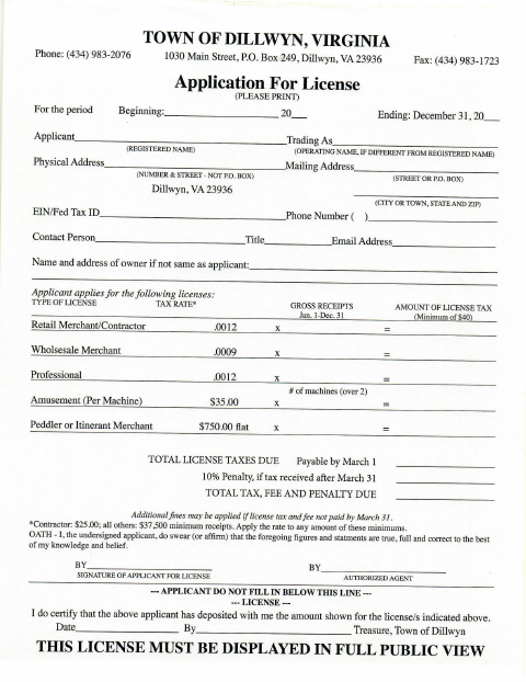 First page of the Application For License
