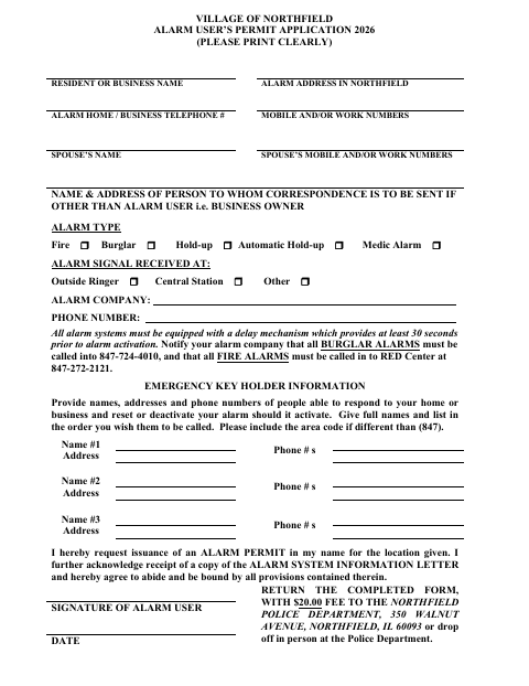 First page of the Alarm User’s Permit Application