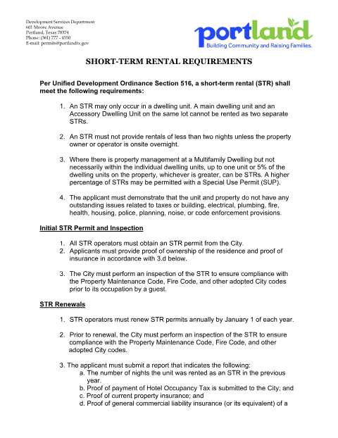 First page of the Short-Term Rental and Bed & Breakfast Application