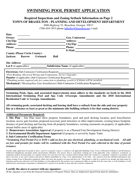 First page of the Swimming Pool Permit Application
