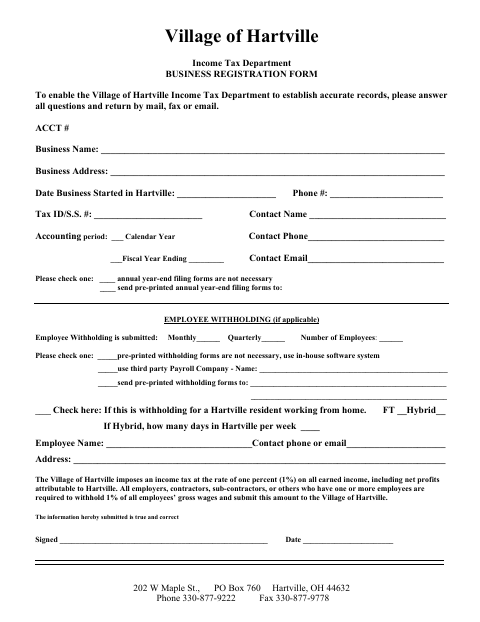 First page of the Business Registration Form
