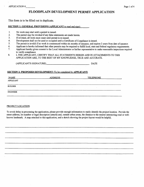 First page of the Floodplain Development Permit Application