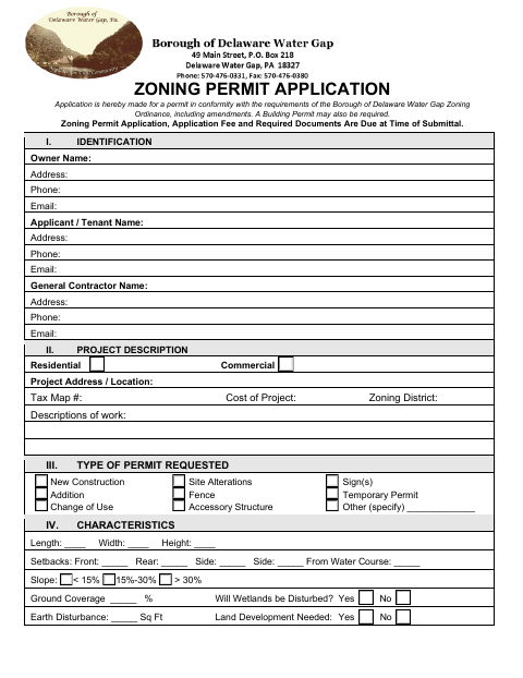 First page of the Zoning Permit Application