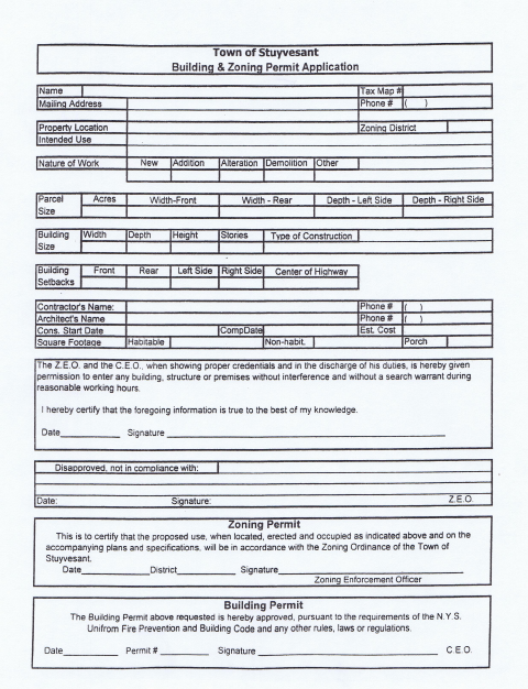First page of the Building Permit Application