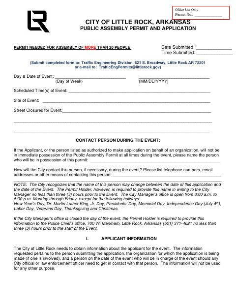 First page of the Public Assembly Permit And Application