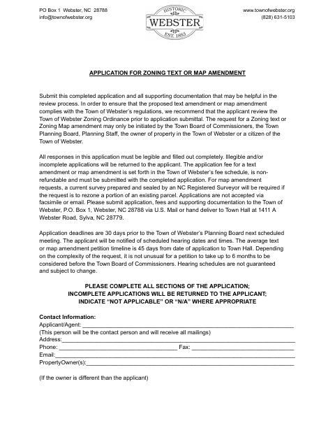 First page of the Application for Zoning Text or Map Amendment