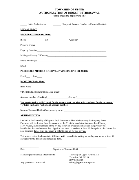 First page of the Authorization of Direct Withdrawal