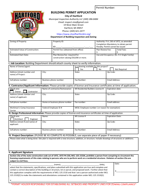 First page of the Building Permit Application