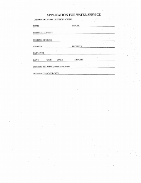 First page of the Water Service Application and Agreement