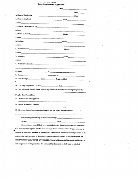 First page of the Land Development Application