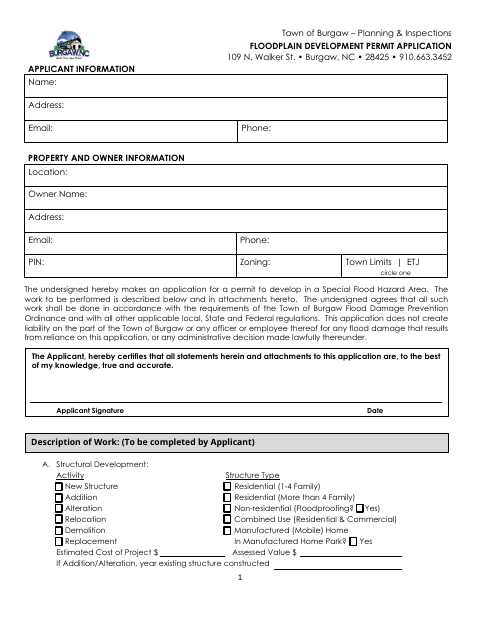 First page of the Floodplain Development Permit Application