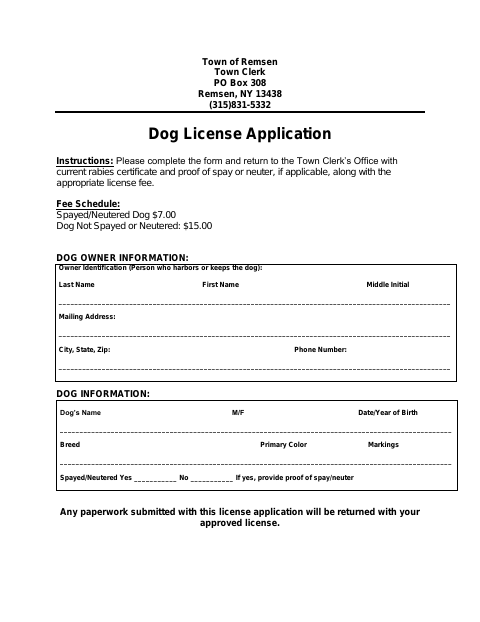 First page of the Dog License Application